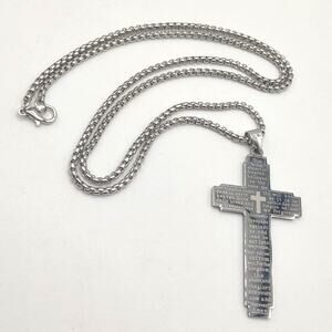 Stainless Cross Necklace Lords Prayer Christian Catholic Faith Fashion Gift NEW!